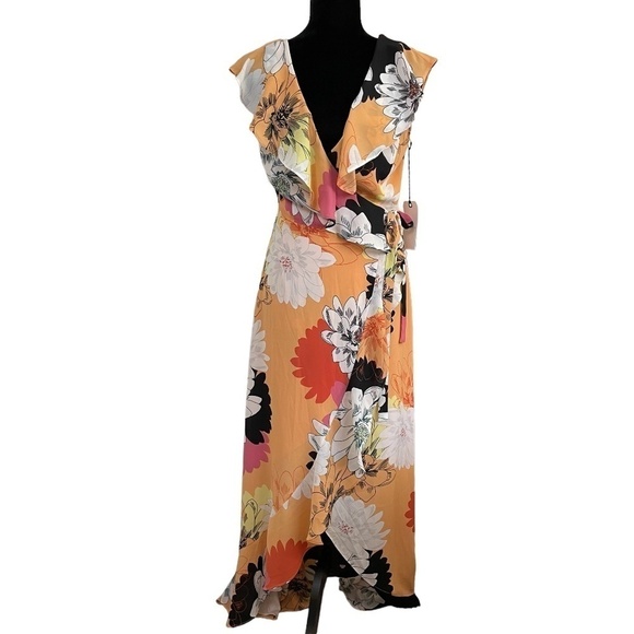 LEITH Dress Floral Wrap Lower Back High Low Front Lined Size S Cocktail NEW - Picture 12 of 16
